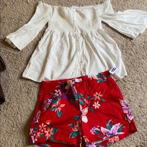 White off the shoulder bell sleeve top + shorts